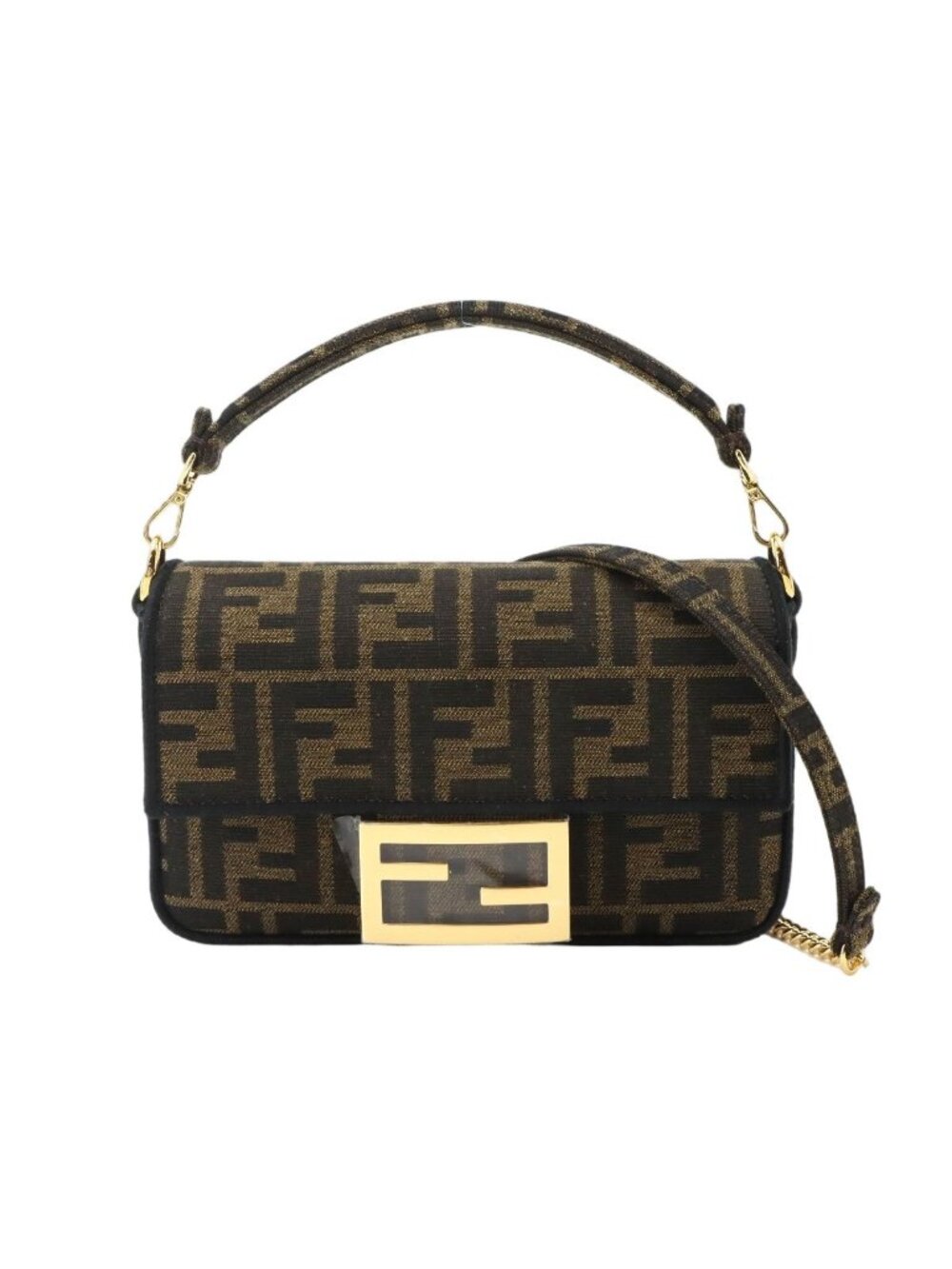 Fendi Zucca Mini Mamma Baguette 2-Way Canvas Leather Brown Shoulder Bag